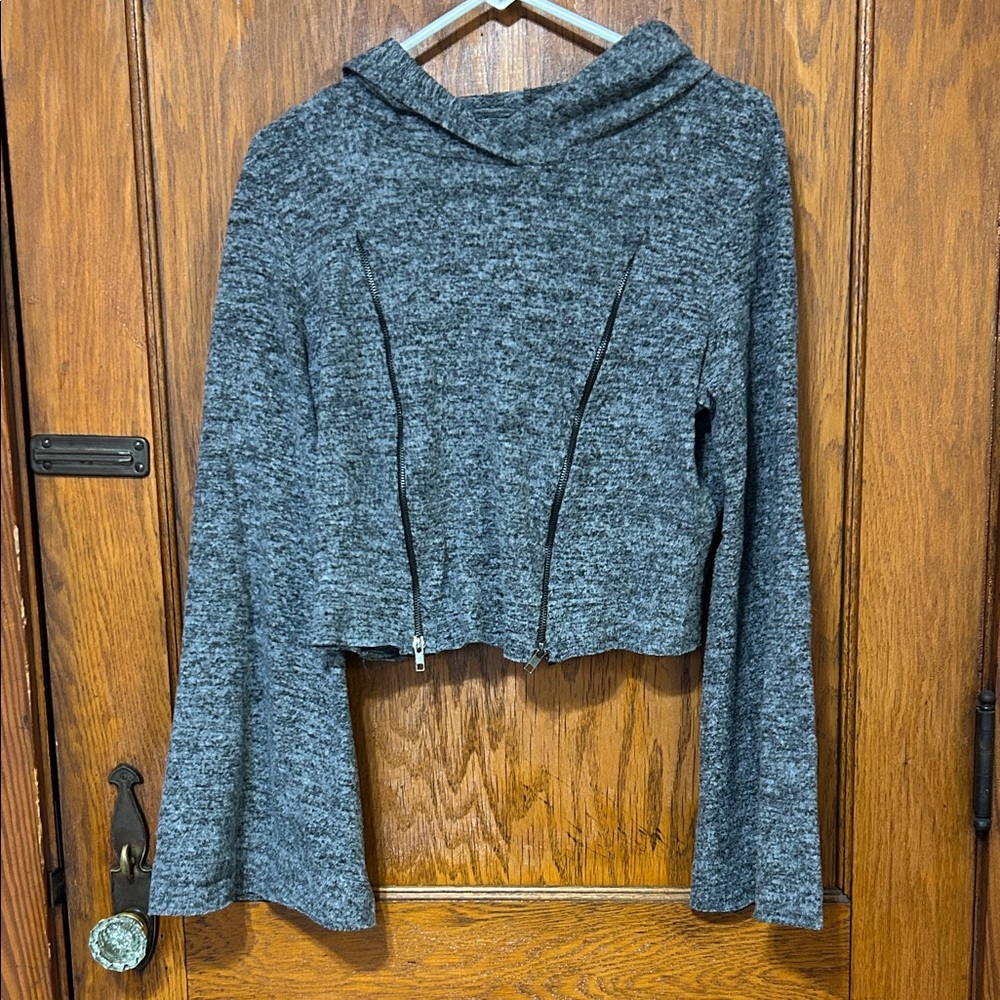 Fashion Nova Charcoal Cropped Neck Fleece Hoodie